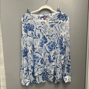 Vince Camuto Blue and White Floral Peasant Blouse